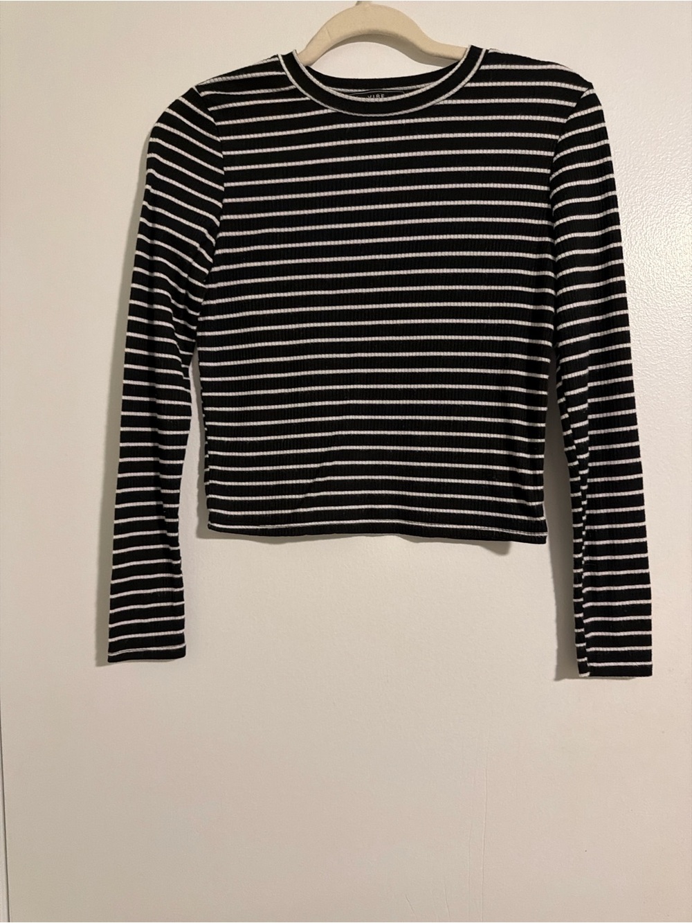 Vibe Black & White Striped Ribbed Long-Sleeve Tee